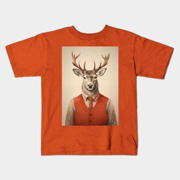 Reindeer Portrait Kids T-Shirt by JunkyDotCom